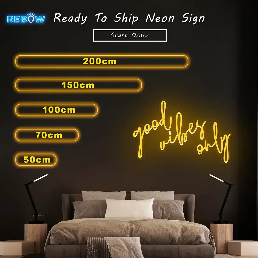 Yellow LED neon sign reading good vibes only, a popular first inquiry