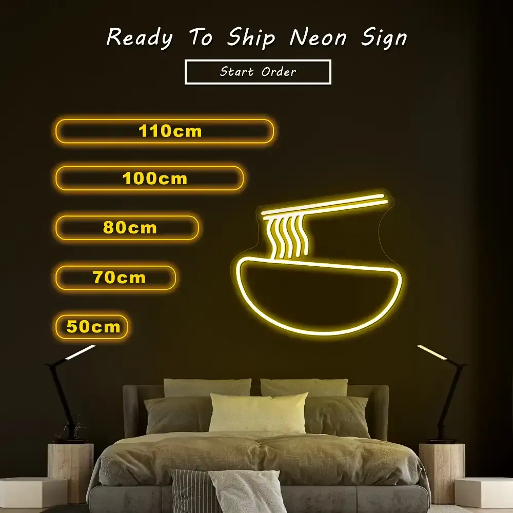 Yellow LED neon bowl sign, a food-and-drink wall piece